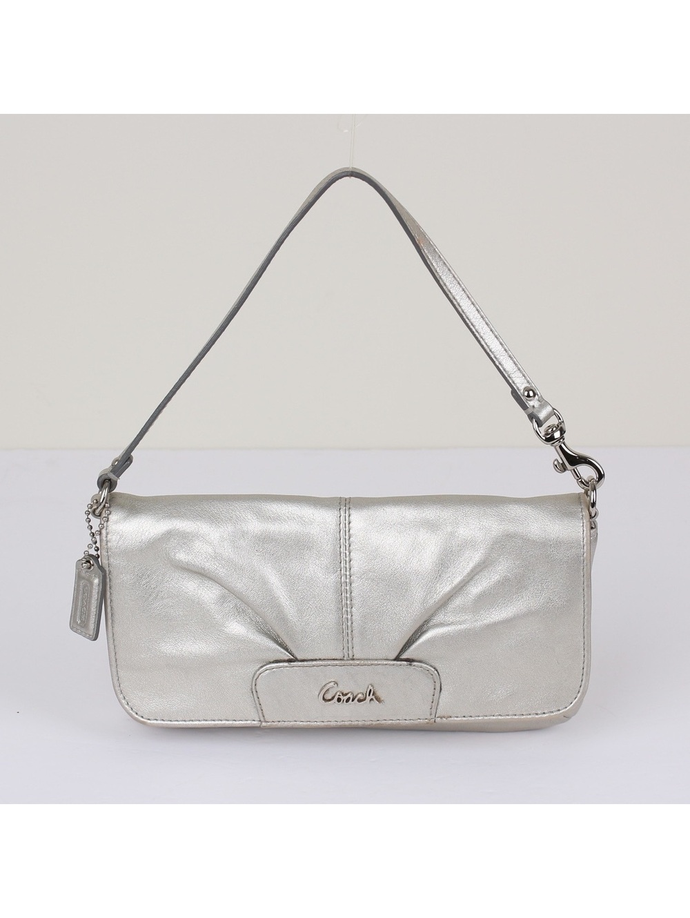 Vintage Coach Ashley Silver Metallic Pleated Mini Bag Shoulder Clutch Y2K